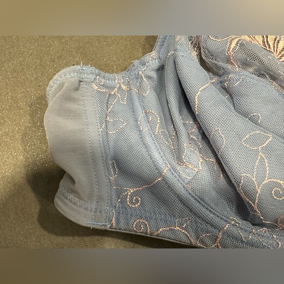 Elegant Lace Embroidered Blue and Pink Unlined Underwire Bra Size 40DD - Picture 10 of 11